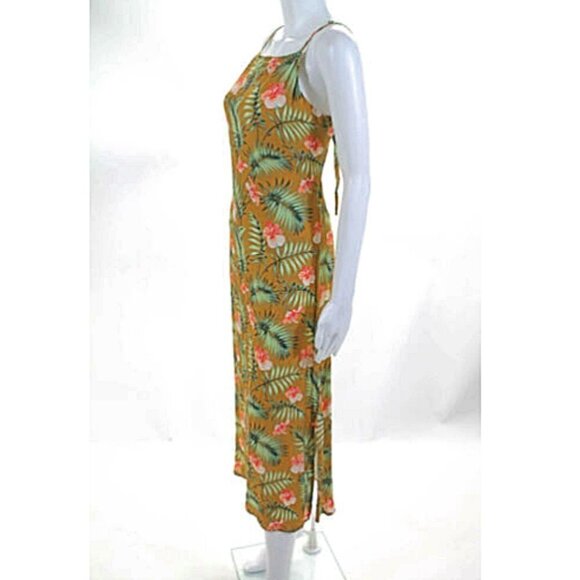 Sincerely Jules Sexy Tropical Palm Lightweight Gauze Midi Slit Summer Dress - Picture 6 of 11